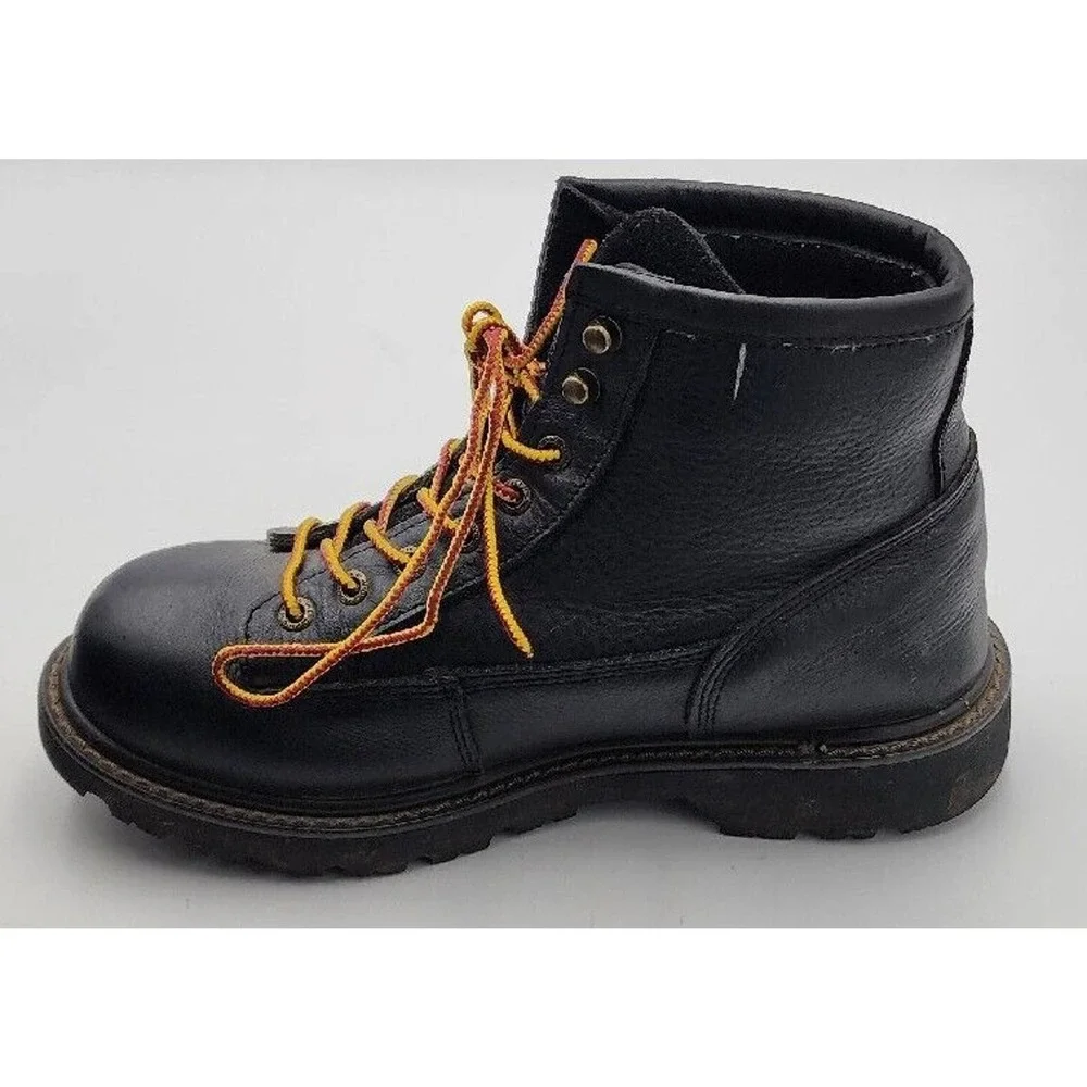 Wolverine Black Leather Work Boots with Orange Laces
